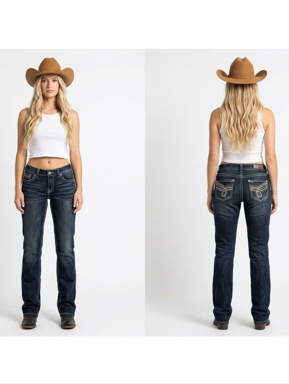 Rock & Roll Denim Cowgirl Boyfriend Jeans 29x32 Dark Wash Embroidered Pockets